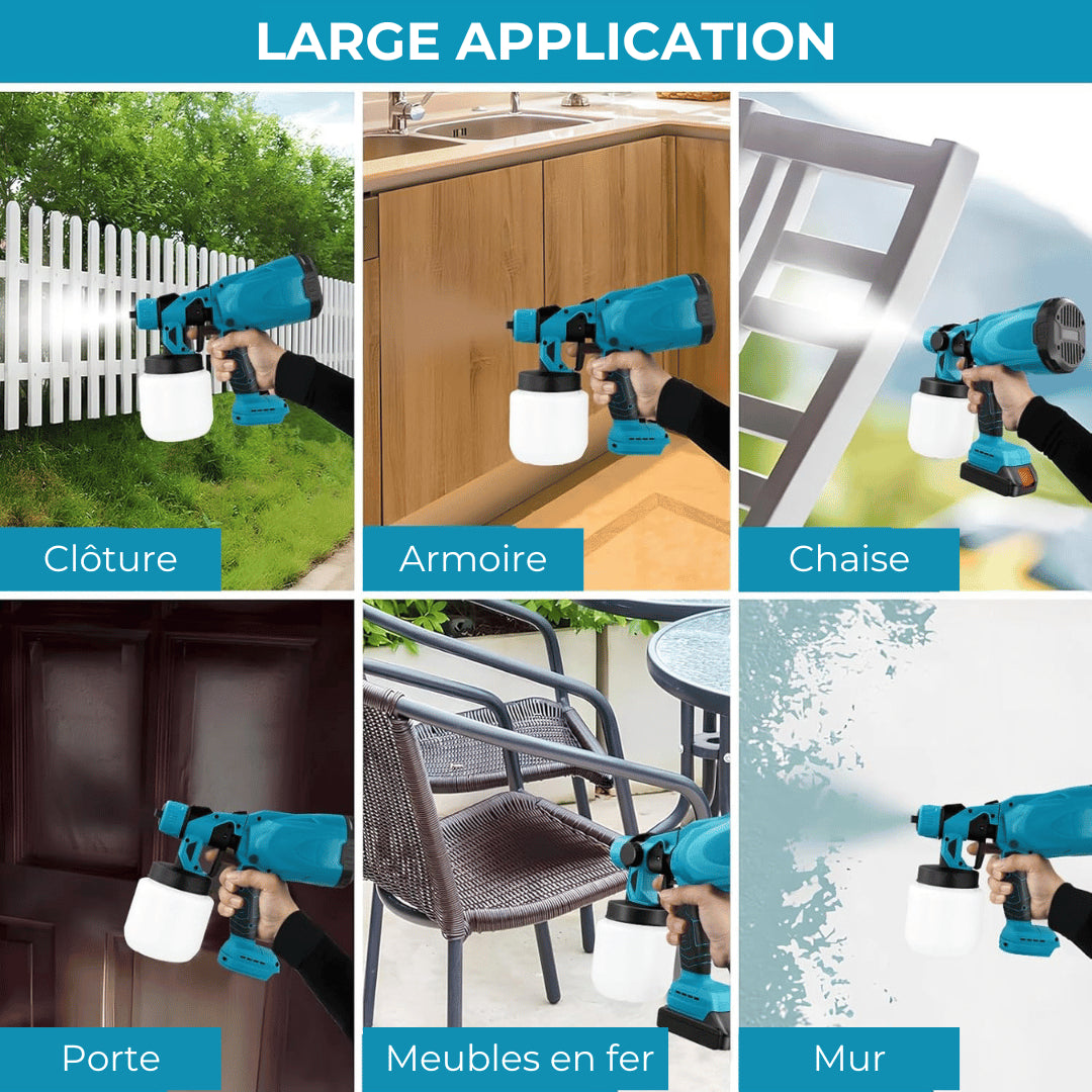 SPRAYGO™ Pistolet à Peinture Électrique Sans Fil 1000ml (+ 2 Batteries et Chargeur)