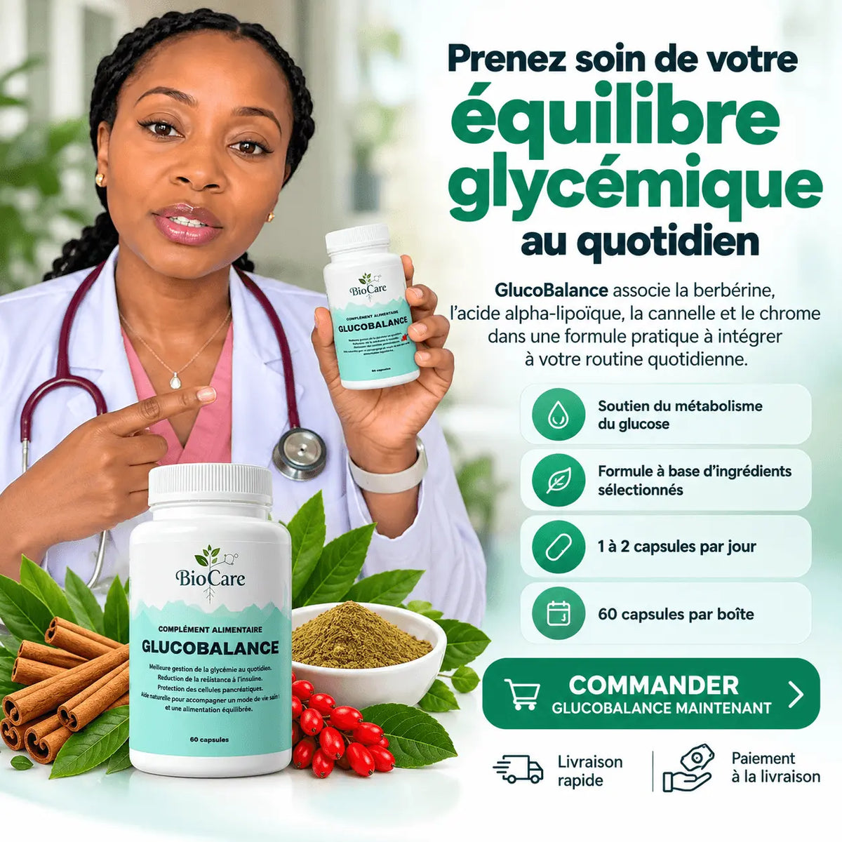 GlucoBalance™  Capsules Pour Soutenir l’Équilibre Glycémique – (60 Capsules)
