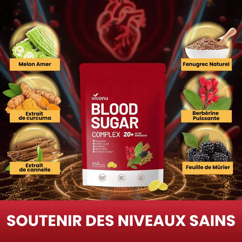 VIVONU™ Complément Alimentaire Pour la Glycémie Avec 20 Plantes et Vitamines - 240 Capsules