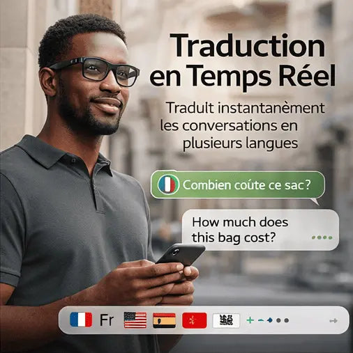 LUNCAM™  Lunettes Intelligentes 4 en 1 Avec Enregistrement Vidéo, Traduction Vocale En Temps Réel et Écouteurs Intégrés