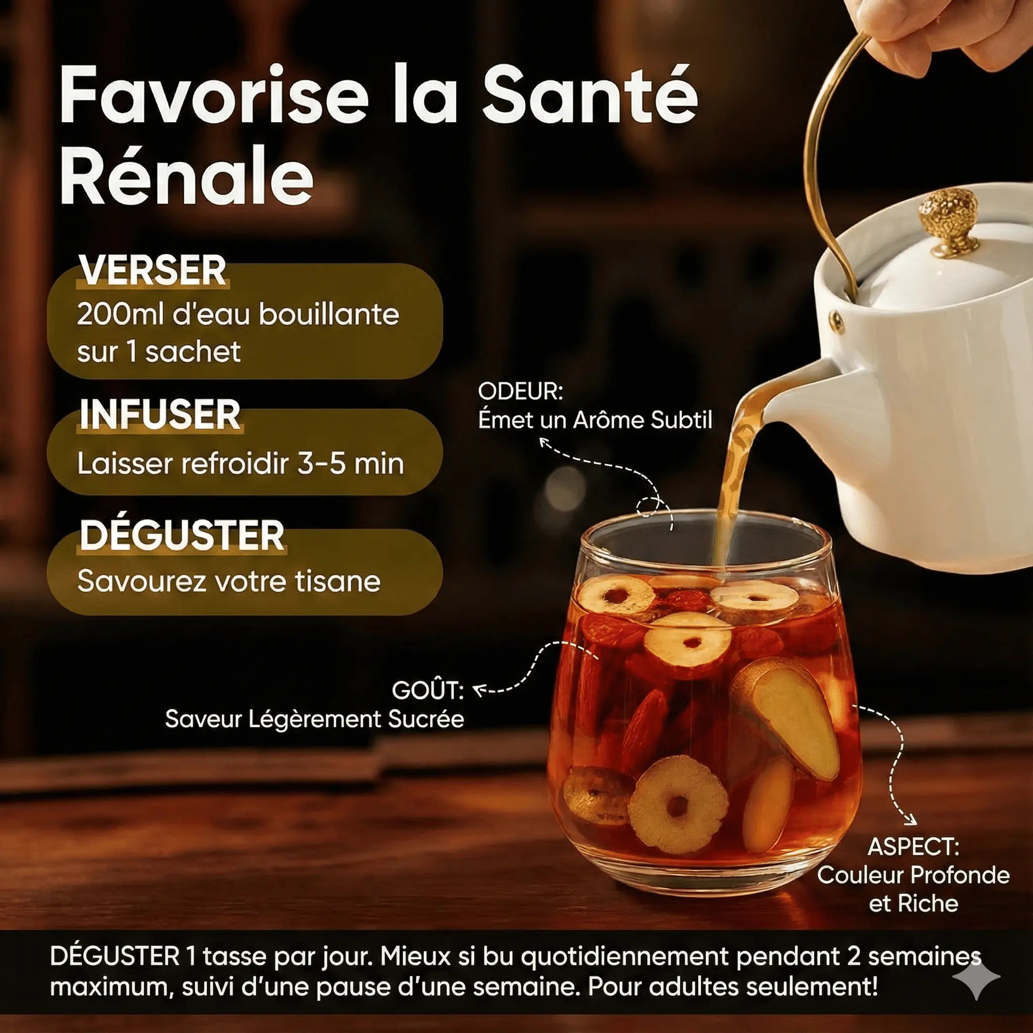 GENSTHÉ™ Thé Pour Les Reins Au Ginseng Et Aux Six Trésors Formule - (10 Sachets par Boîte)