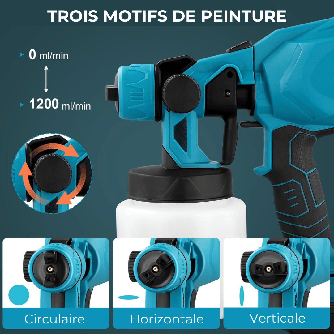 SPRAYGO™ Pistolet à Peinture Électrique Sans Fil 1000ml (+ 2 Batteries et Chargeur)