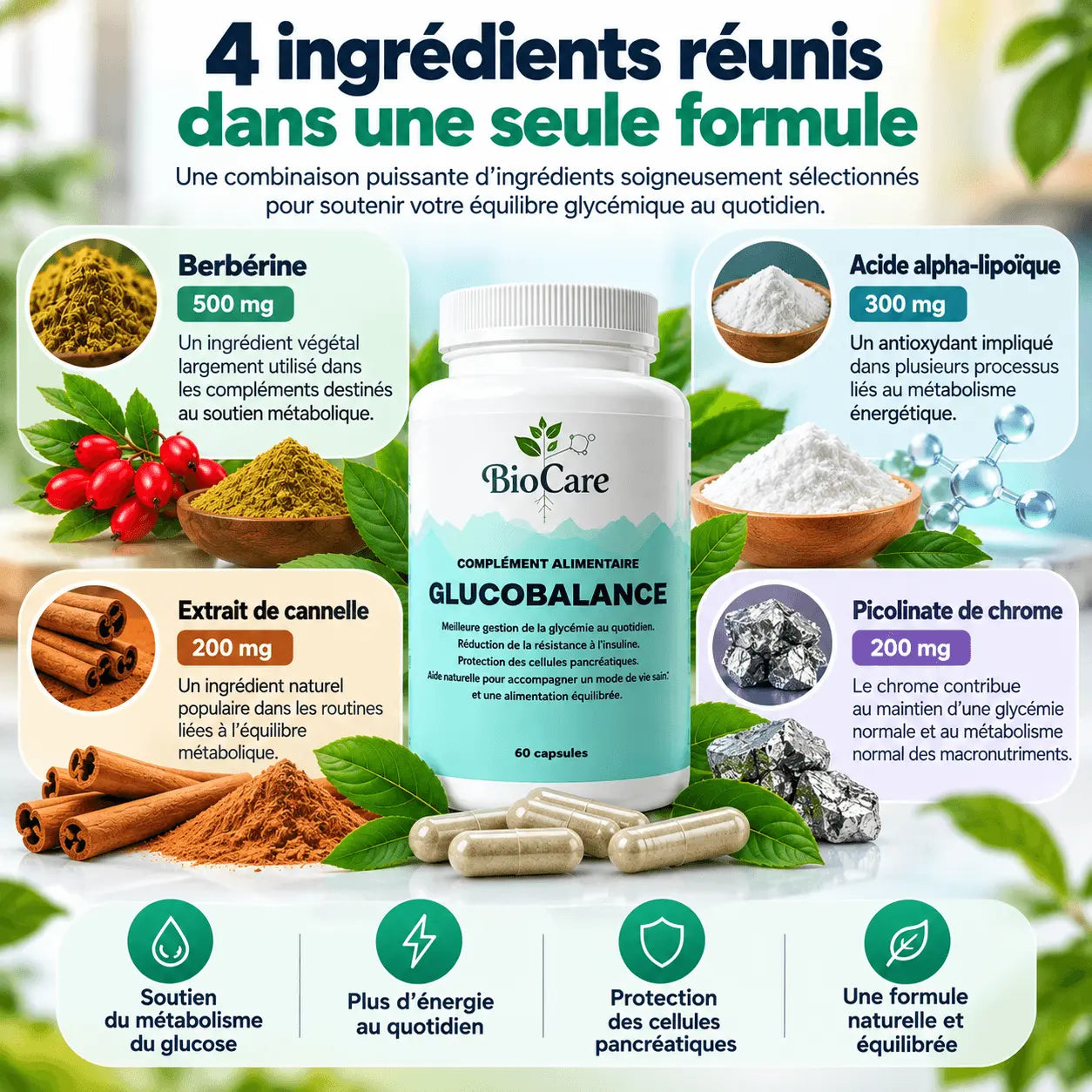 GlucoBalance™  Capsules Pour Soutenir l’Équilibre Glycémique – (60 Capsules)