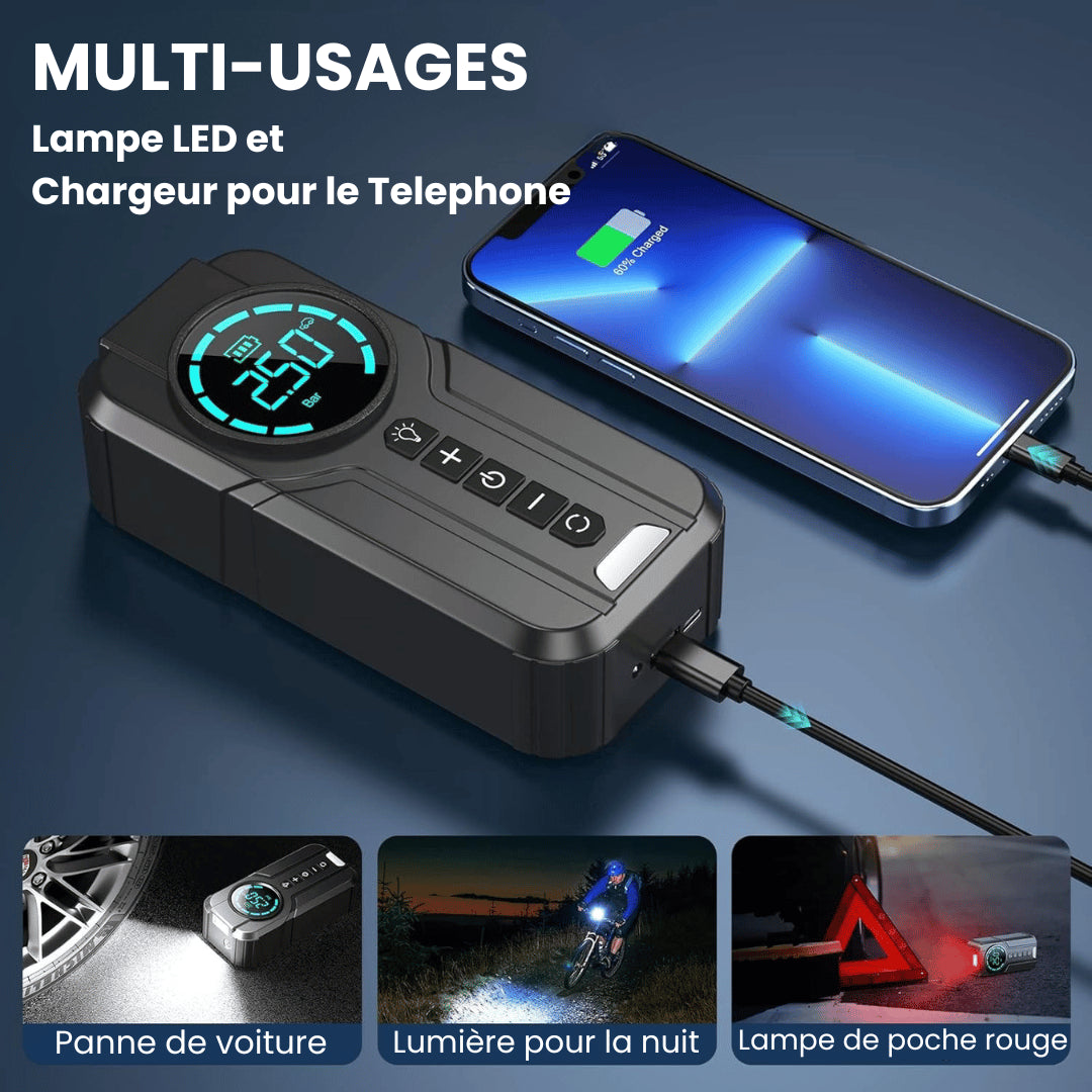 JUMPCAR™ Démarreur de Batterie de Voiture Avec Compresseur d'Air (4 en 1)